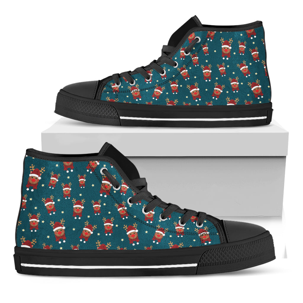 Christmas Santa Reindeer Pattern Print Black High Top Shoes