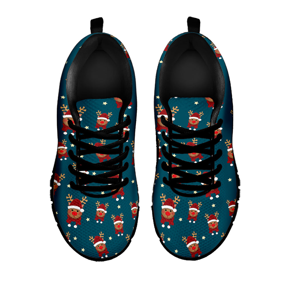 Christmas Santa Reindeer Pattern Print Black Sneakers