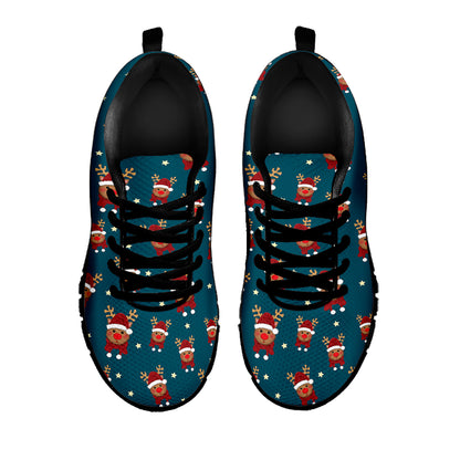 Christmas Santa Reindeer Pattern Print Black Sneakers