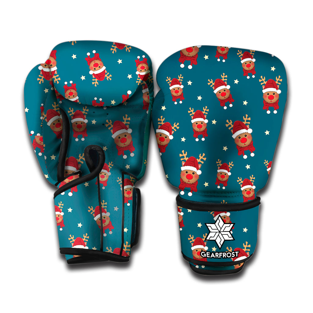 Christmas Santa Reindeer Pattern Print Boxing Gloves