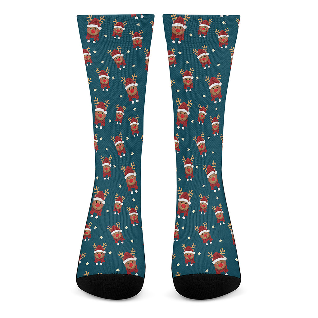 Christmas Santa Reindeer Pattern Print Crew Socks