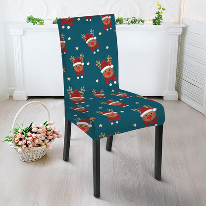 Christmas Santa Reindeer Pattern Print Dining Chair Slipcover