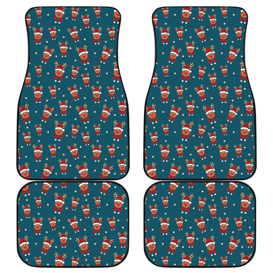 Christmas Santa Reindeer Pattern Print Front and Back Car Floor Mats