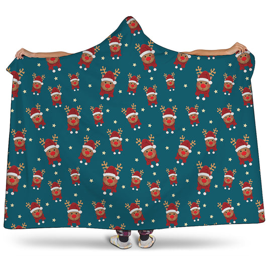 Christmas Santa Reindeer Pattern Print Hooded Blanket