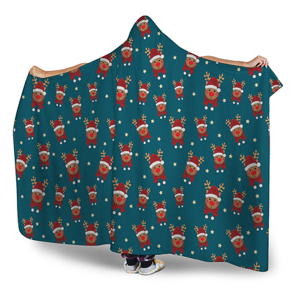 Christmas Santa Reindeer Pattern Print Hooded Blanket