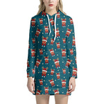 Christmas Santa Reindeer Pattern Print Hoodie Dress