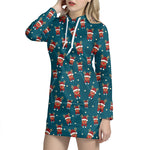 Christmas Santa Reindeer Pattern Print Hoodie Dress