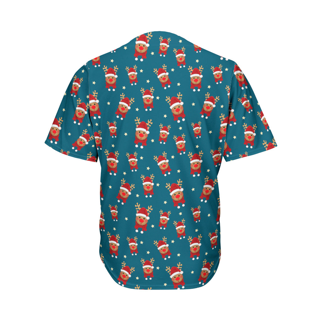 Christmas Santa Reindeer Pattern Print Men's Baseball Jersey