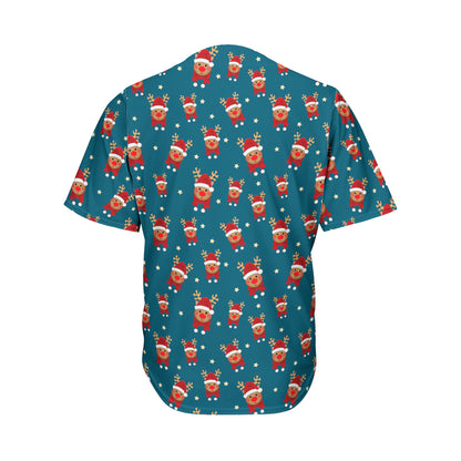 Christmas Santa Reindeer Pattern Print Men's Baseball Jersey