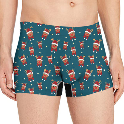 Christmas Santa Reindeer Pattern Print Men's Boxer Briefs