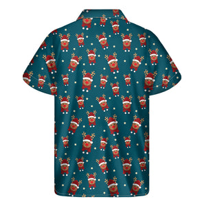 Christmas Santa Reindeer Pattern Print Men's Short Sleeve Shirt