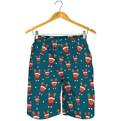 Christmas Santa Reindeer Pattern Print Men's Shorts