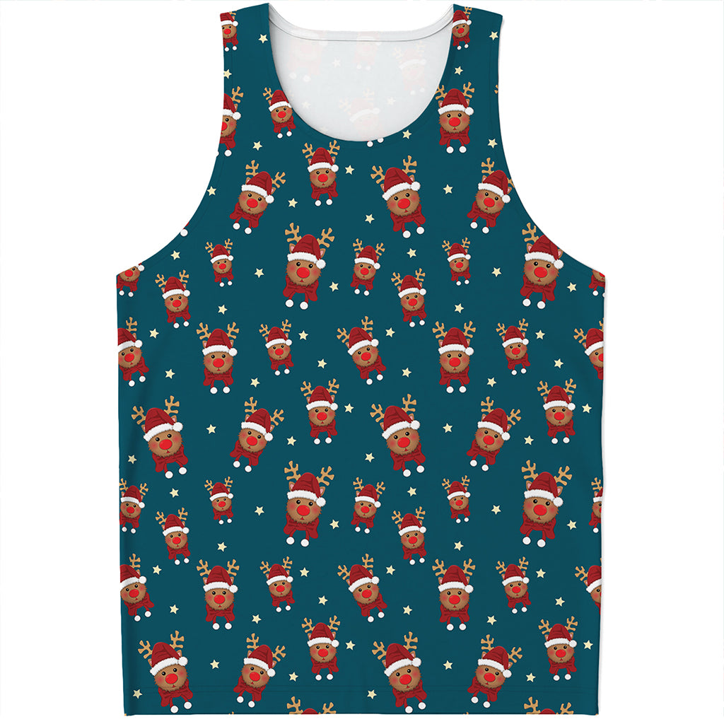 Christmas Santa Reindeer Pattern Print Men's Tank Top