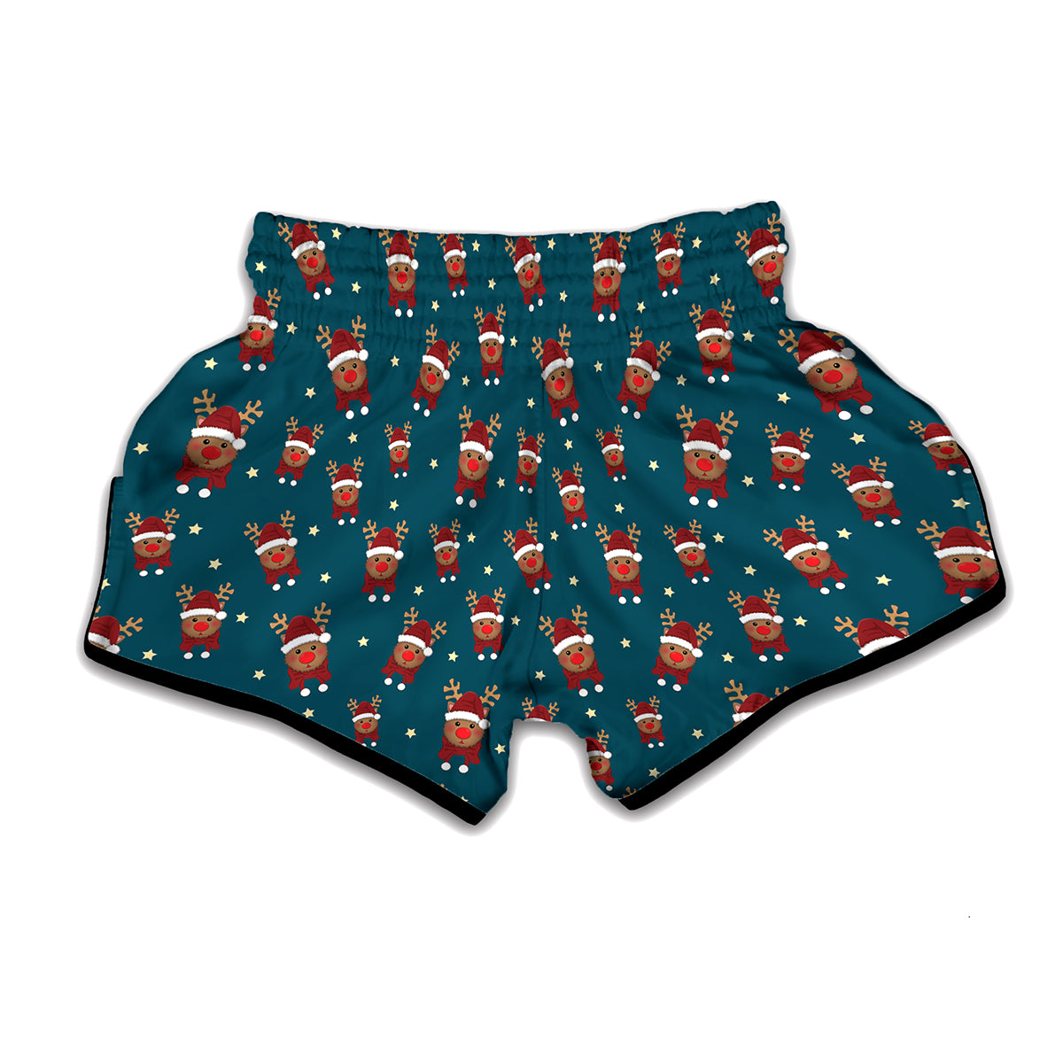 Christmas Santa Reindeer Pattern Print Muay Thai Boxing Shorts