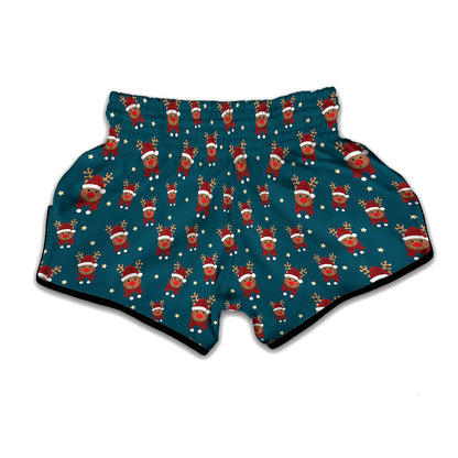 Christmas Santa Reindeer Pattern Print Muay Thai Boxing Shorts