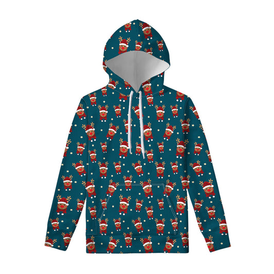 Christmas Santa Reindeer Pattern Print Pullover Hoodie