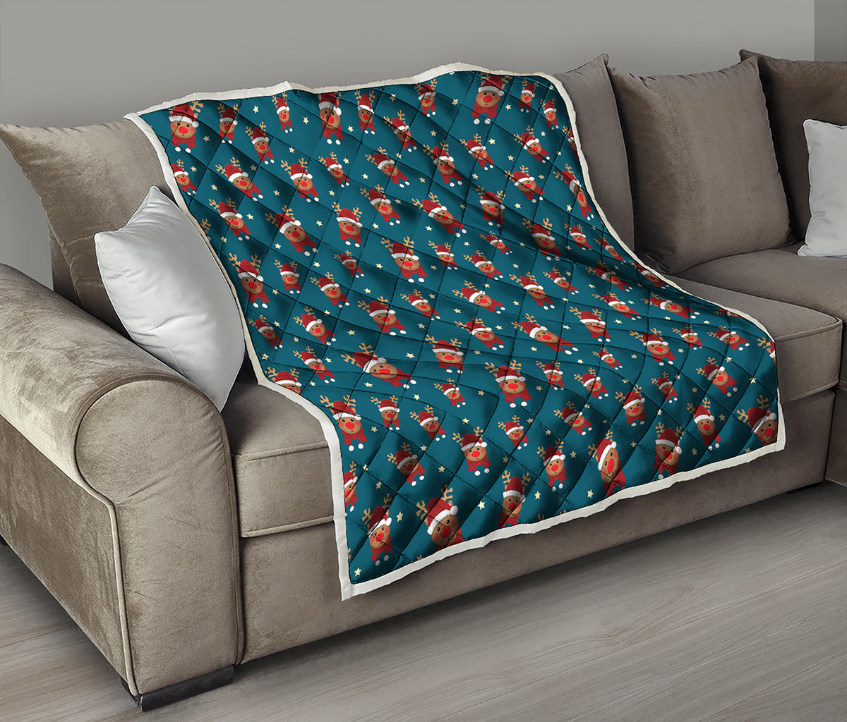 Christmas Santa Reindeer Pattern Print Quilt
