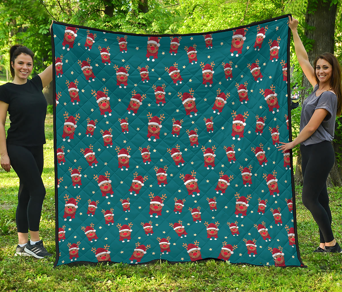 Christmas Santa Reindeer Pattern Print Quilt