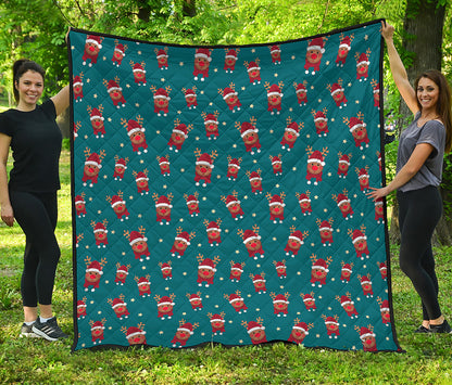 Christmas Santa Reindeer Pattern Print Quilt