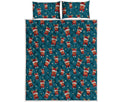 Christmas Santa Reindeer Pattern Print Quilt Bed Set