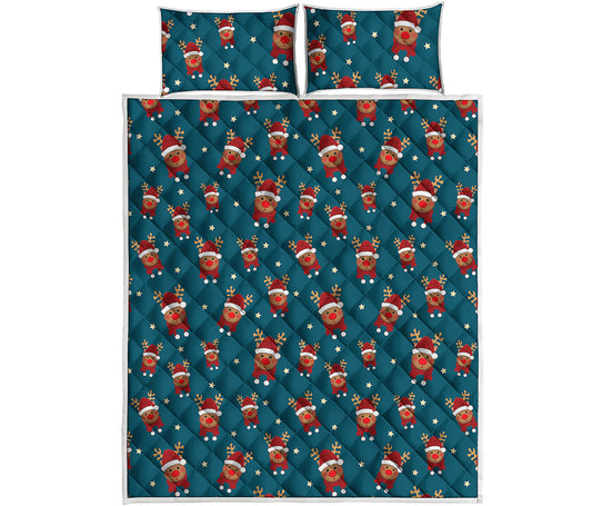 Christmas Santa Reindeer Pattern Print Quilt Bed Set