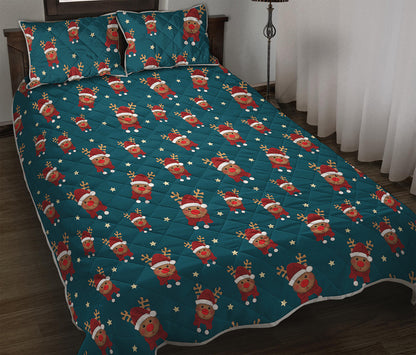 Christmas Santa Reindeer Pattern Print Quilt Bed Set