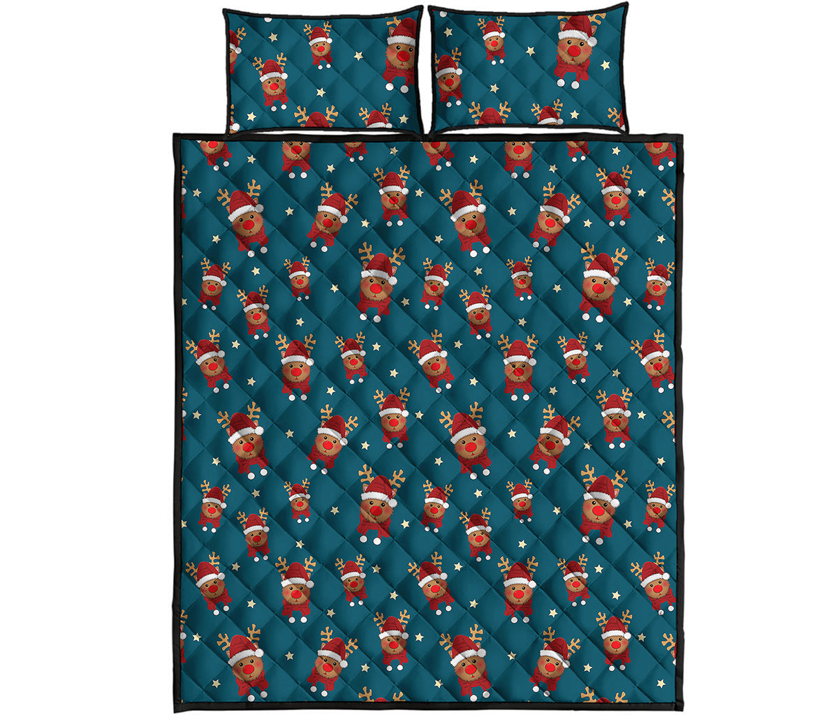 Christmas Santa Reindeer Pattern Print Quilt Bed Set