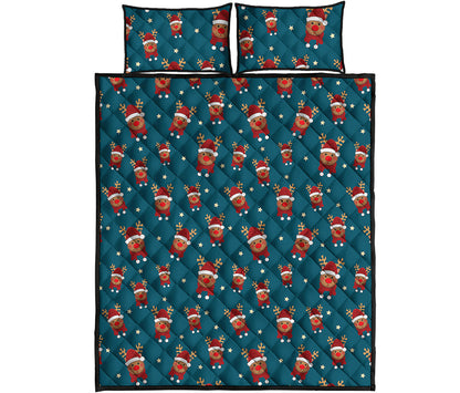 Christmas Santa Reindeer Pattern Print Quilt Bed Set