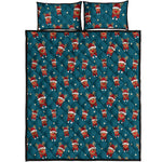 Christmas Santa Reindeer Pattern Print Quilt Bed Set