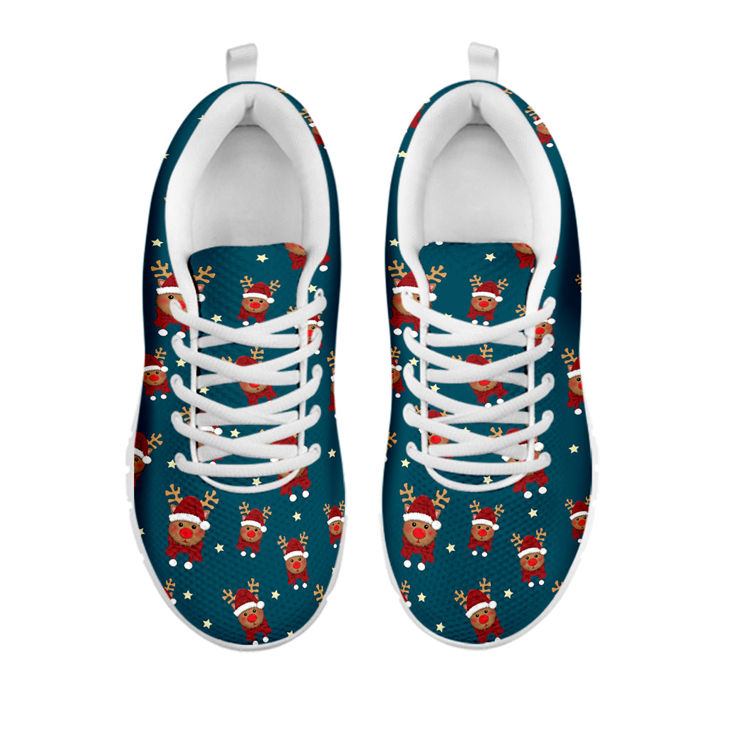 Christmas Santa Reindeer Pattern Print White Sneakers