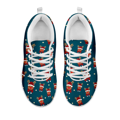 Christmas Santa Reindeer Pattern Print White Sneakers