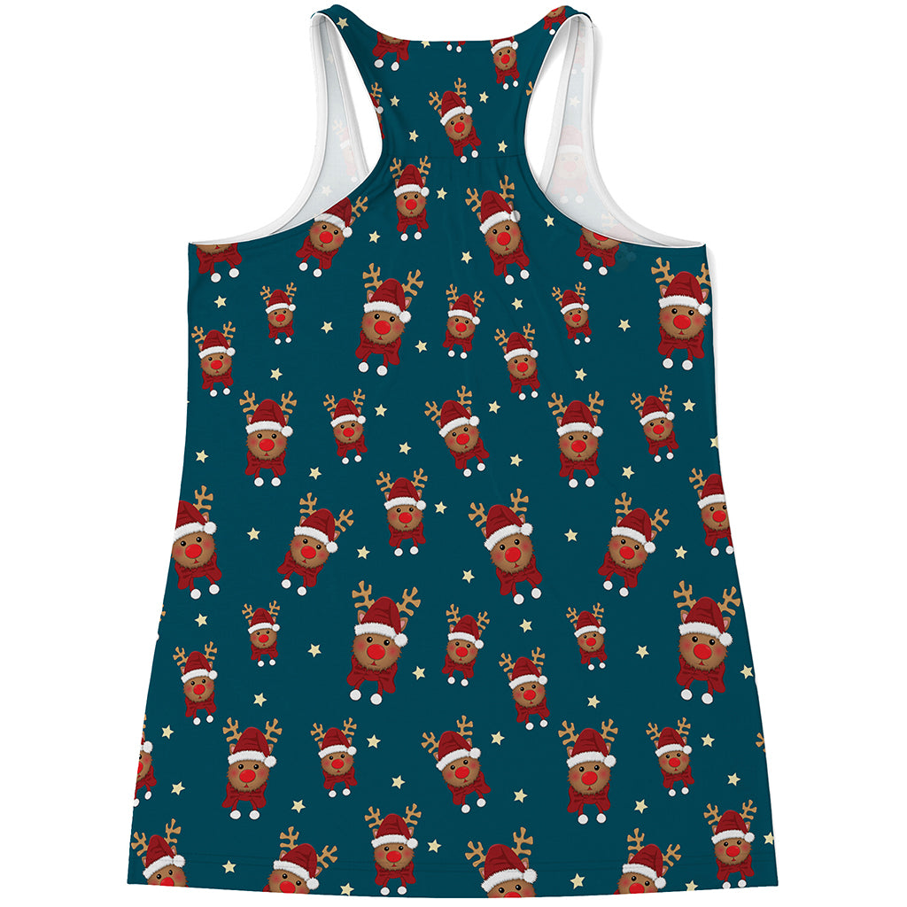 Christmas Santa Reindeer Pattern Print Women's Racerback Tank Top