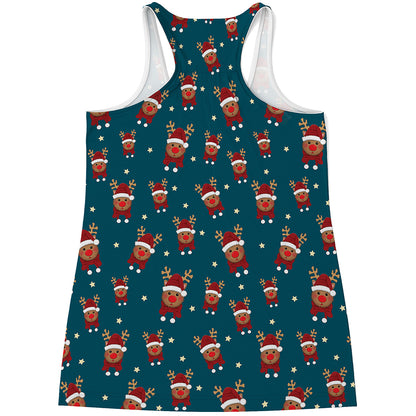 Christmas Santa Reindeer Pattern Print Women's Racerback Tank Top