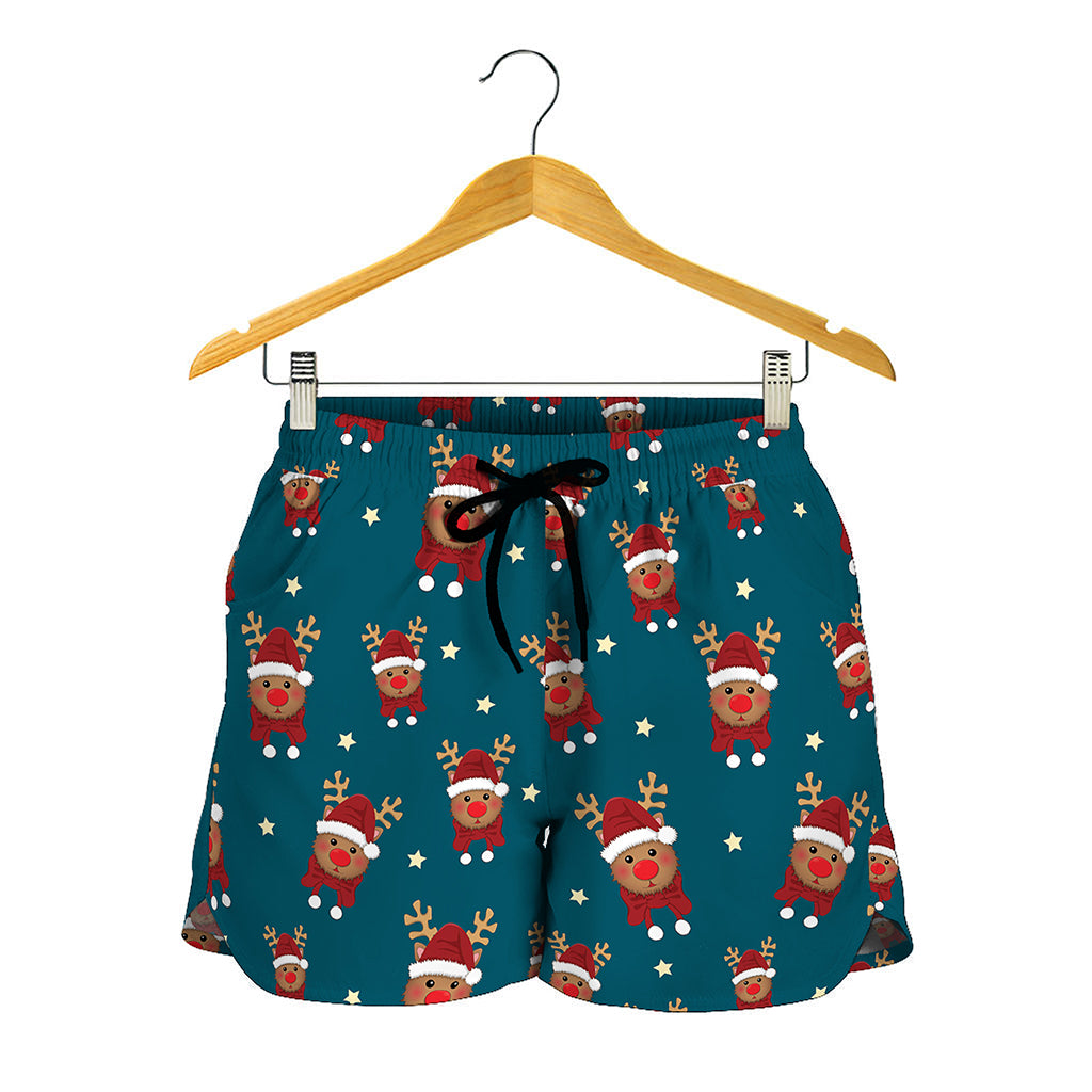 Christmas Santa Reindeer Pattern Print Women's Shorts