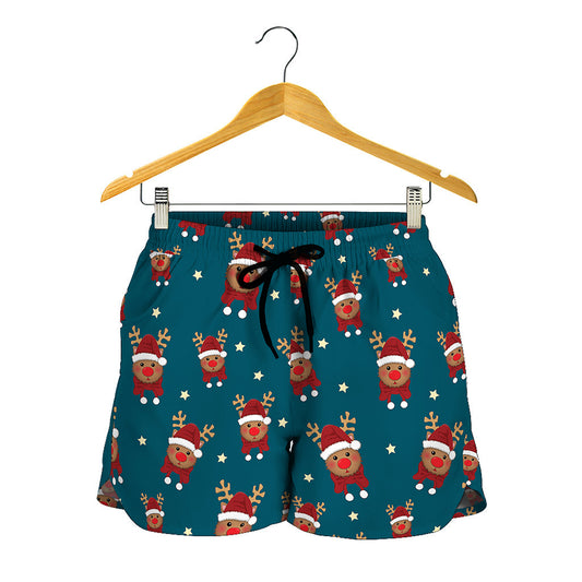 Christmas Santa Reindeer Pattern Print Women's Shorts