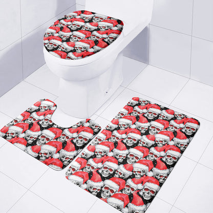 Christmas Santa Skull Pattern Print 3 Piece Bath Mat Set