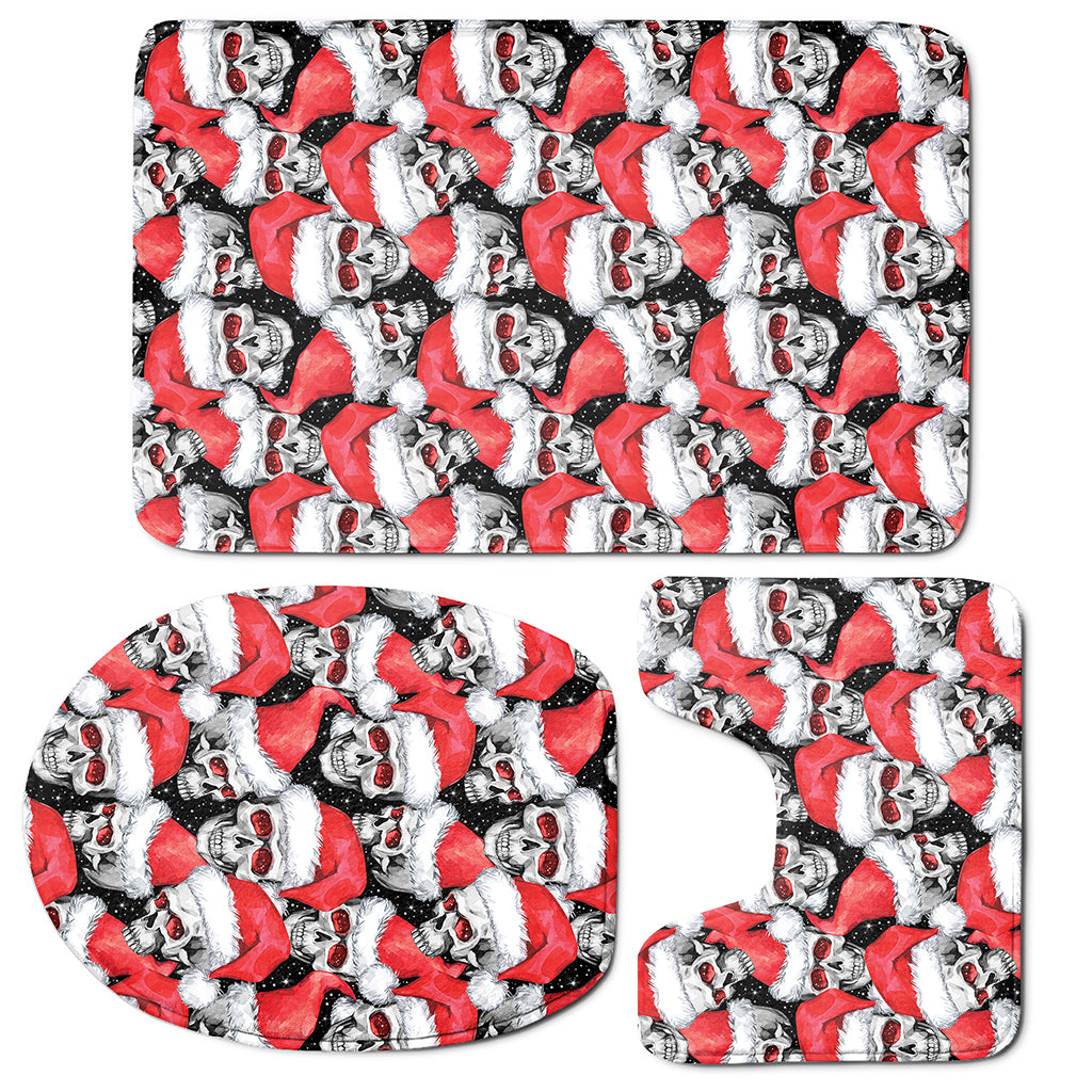 Christmas Santa Skull Pattern Print 3 Piece Bath Mat Set