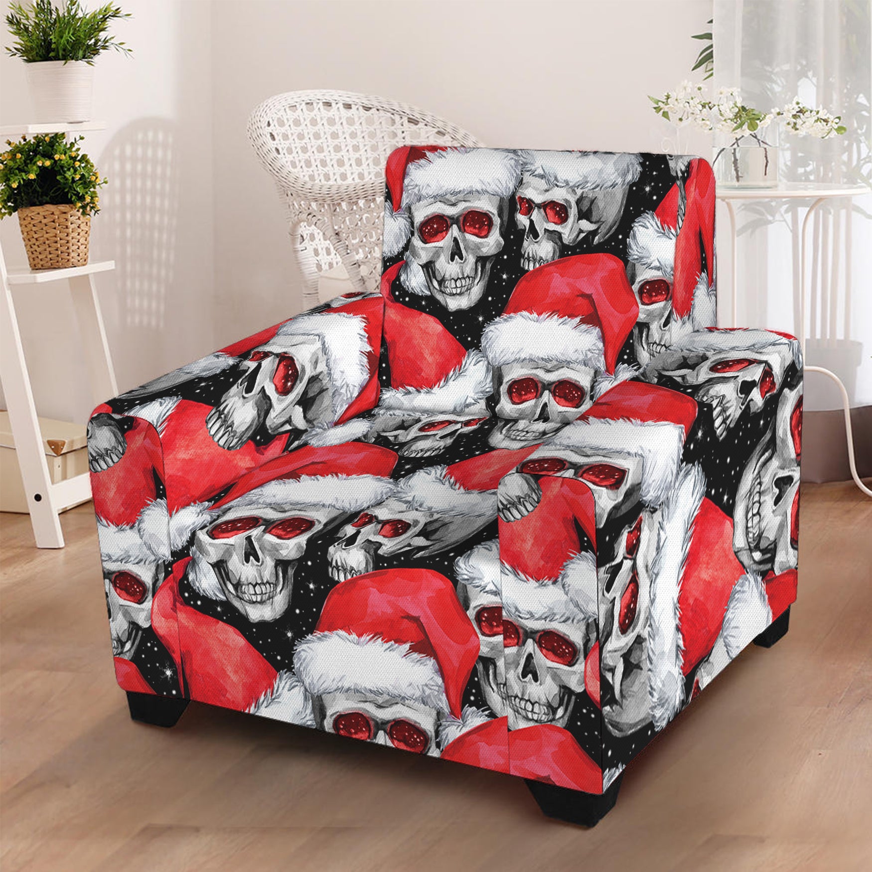 Christmas Santa Skull Pattern Print Armchair Slipcover