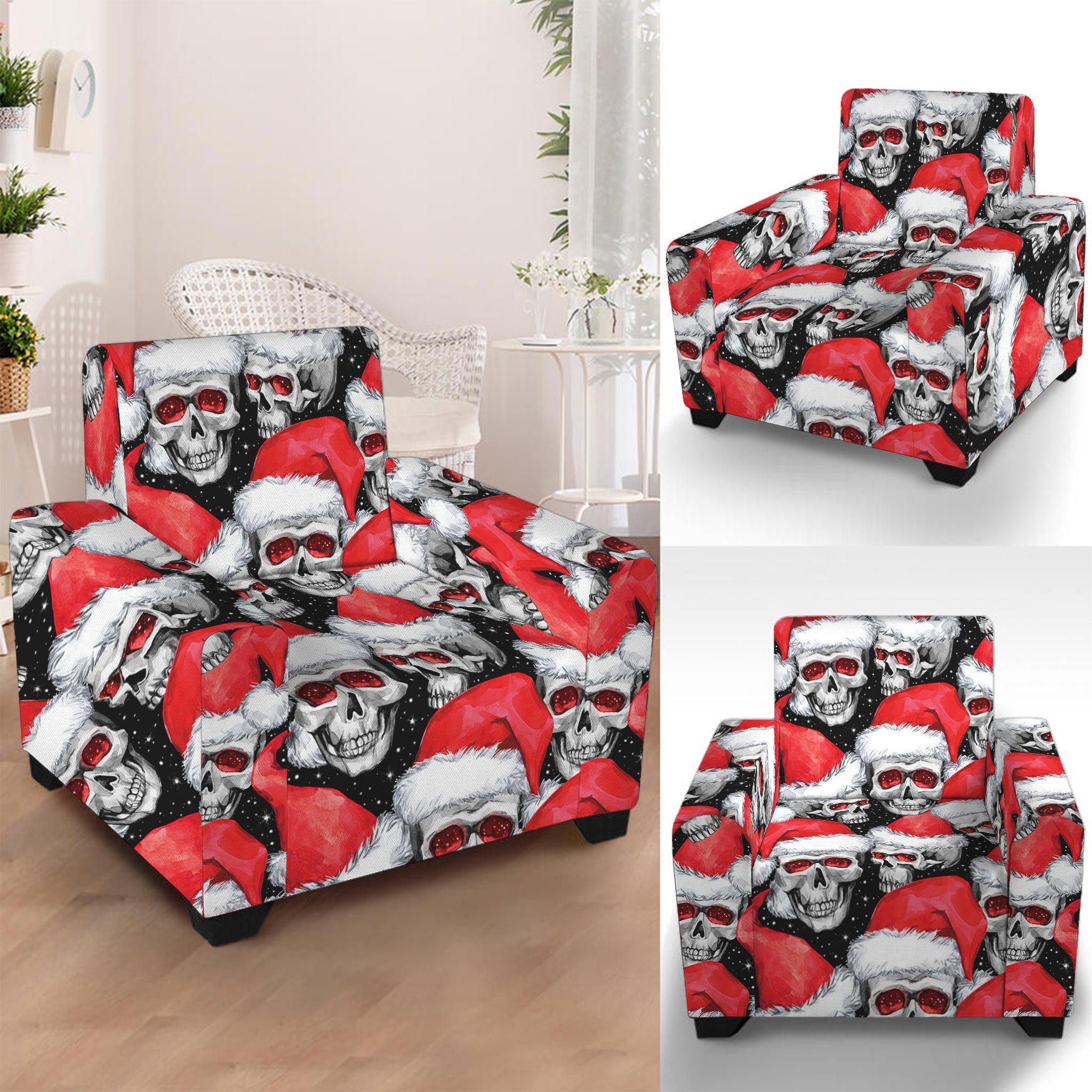 Christmas Santa Skull Pattern Print Armchair Slipcover