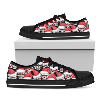Christmas Santa Skull Pattern Print Black Low Top Shoes