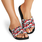 Christmas Santa Skull Pattern Print Black Slide Sandals
