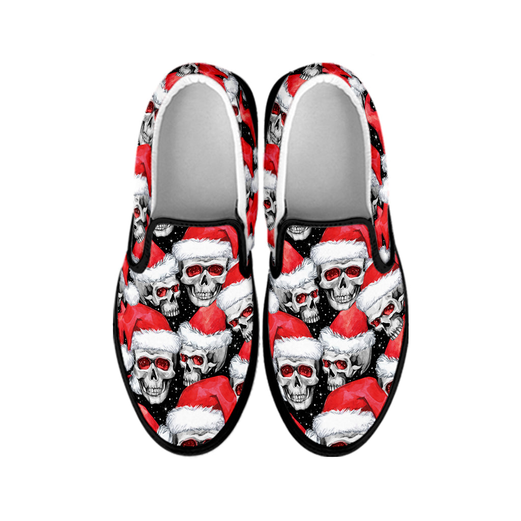 Christmas Santa Skull Pattern Print Black Slip On Shoes