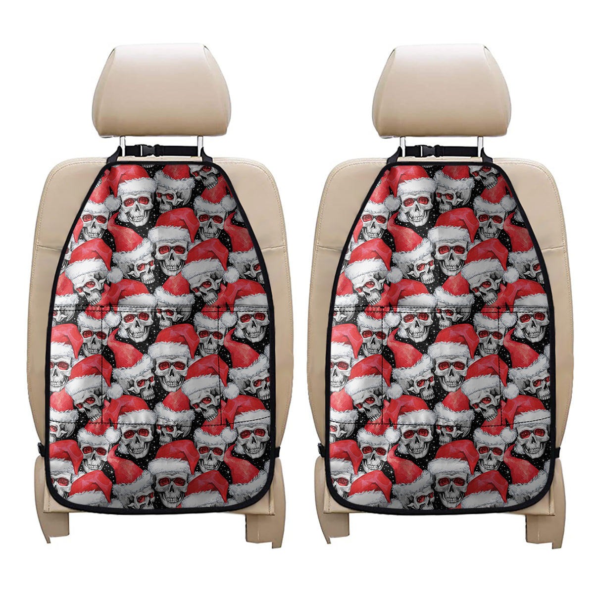 Christmas Santa Skull Pattern Print Car Seat Organizers