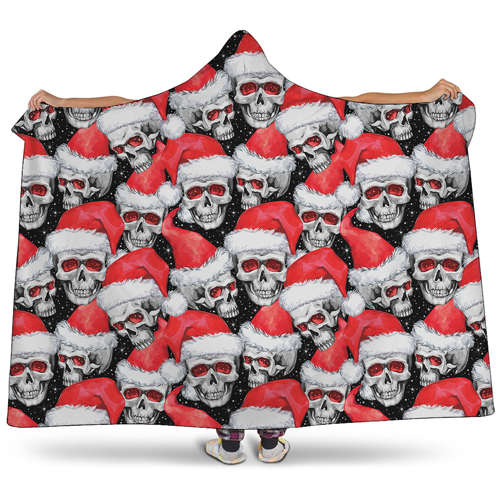 Christmas Santa Skull Pattern Print Hooded Blanket