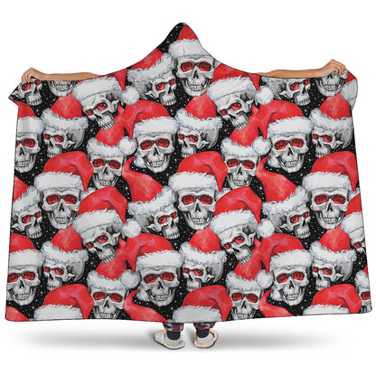 Christmas Santa Skull Pattern Print Hooded Blanket