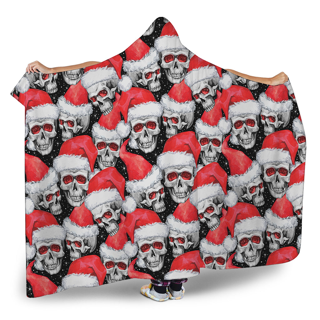 Christmas Santa Skull Pattern Print Hooded Blanket