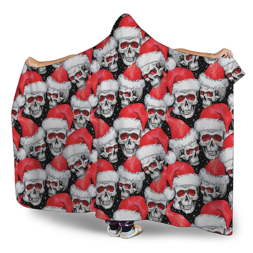 Christmas Santa Skull Pattern Print Hooded Blanket