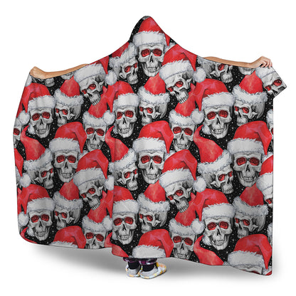 Christmas Santa Skull Pattern Print Hooded Blanket
