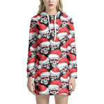Christmas Santa Skull Pattern Print Hoodie Dress
