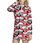 Christmas Santa Skull Pattern Print Hoodie Dress